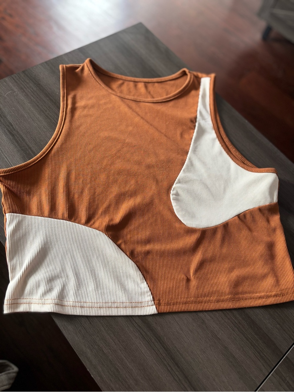 SHEIN Rust & Cream Ribbed Colorblock Crop Tank